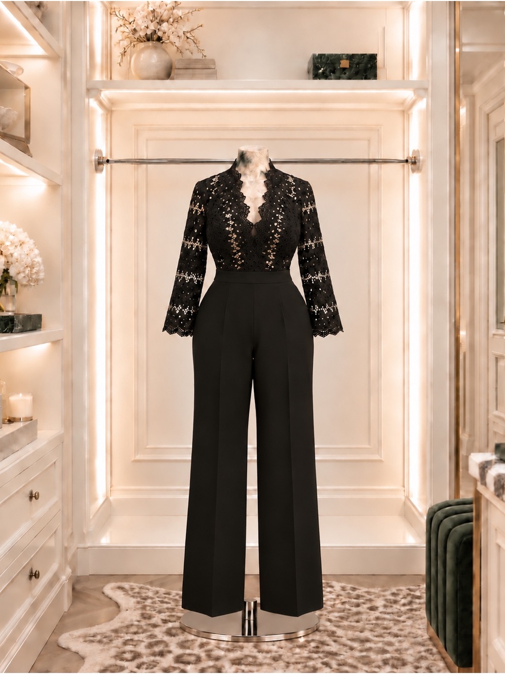 Anatoly Black Crochet Lace Jumpsuit | XL | New Without Tags